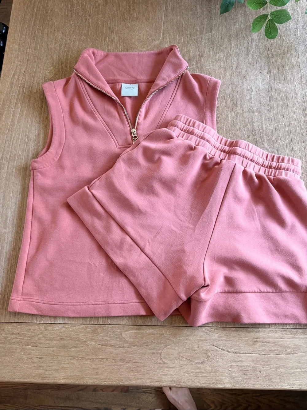 Varley Sleeveless Half-Zip Top & Drawstring Shorts Set - Dusty Rose